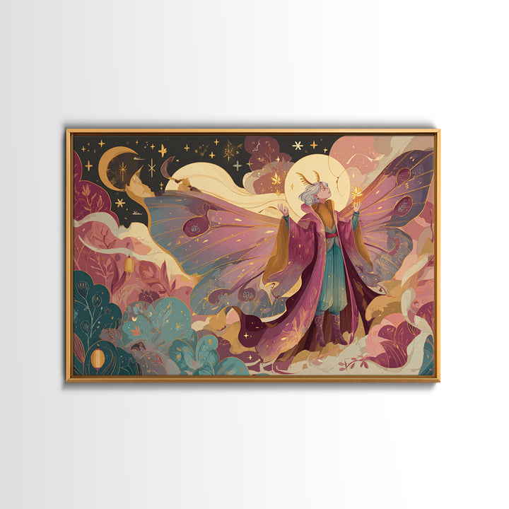 The Moth Prophet Of Kadath, Vaporwave Halloween Art, Landscape Wall Art, Framed Canvas Print, Cute Halloween Wall Art