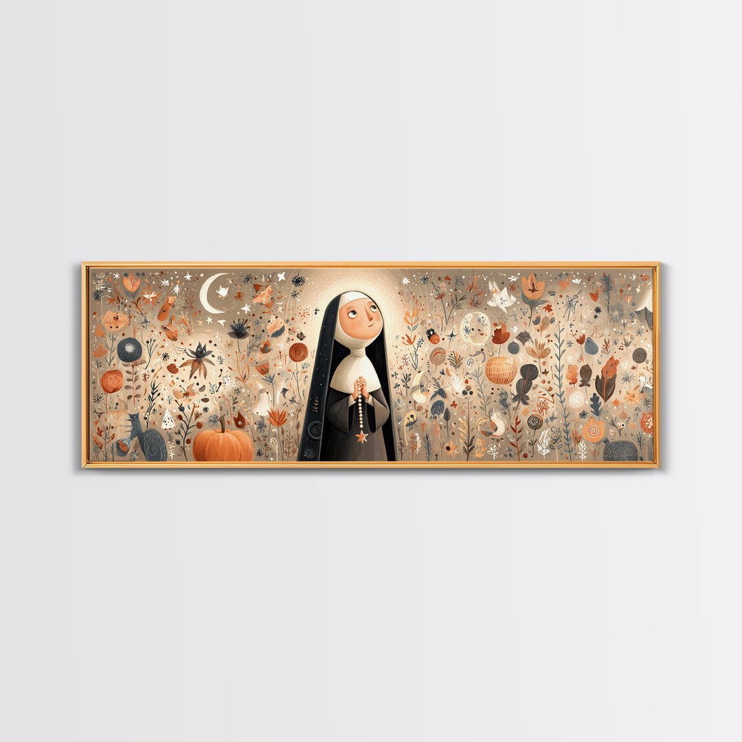 The Nun Of The Endless Constellation, Hand Sketch Halloween Art, Extra Wide Wall Art, Canvas Print, Cute Halloween Wall Art