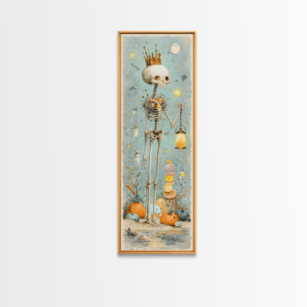 The Salt King Of The Black Shore, Watercolor Halloween Art, Tall Narrow Wall Art, Framed Canvas Print, Cute Halloween Wall Art