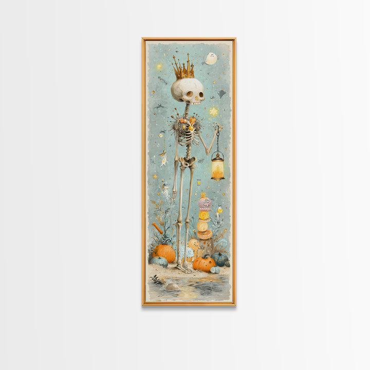 The Salt King Of The Black Shore, Watercolor Halloween Art, Tall Narrow Wall Art, Framed Canvas Print, Cute Halloween Wall Art