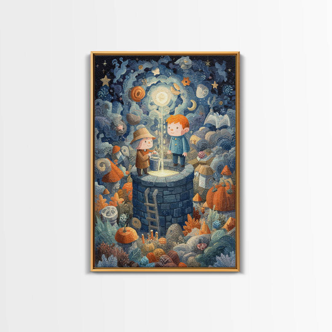 The Dreamwell Beneath Miskatonic, Gouache Halloween Art, Vertical Wall Art, Canvas Print, Cute Halloween Wall Art