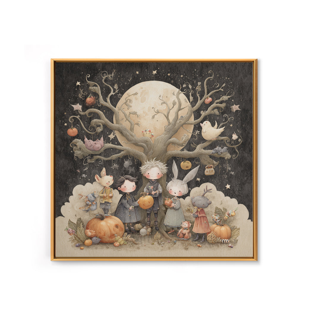 The Children Of The Star Orchard, Pastel Halloween Art, Square Wall Art, Canvas Print, Cute Halloween Wall Art