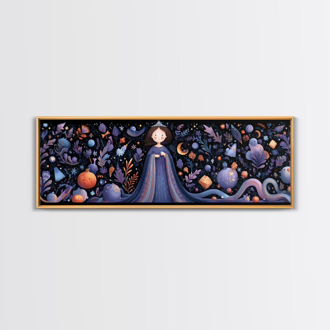 The Seamstress Of Living Nebulae, Felt Halloween Art, Extra Wide Wall Art, Canvas Print, Cute Halloween Wall Art