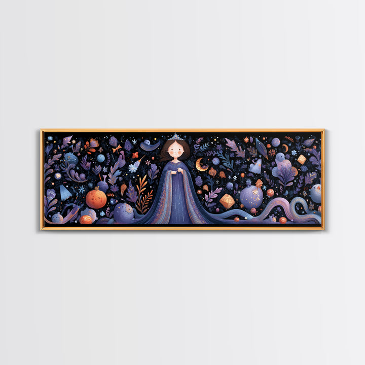 The Seamstress Of Living Nebulae, Felt Halloween Art, Extra Wide Wall Art, Canvas Print, Cute Halloween Wall Art