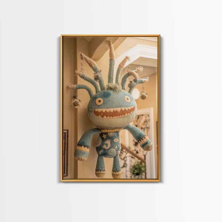 The Mask Of The Crawling God, Plush Halloween Art, Vertical Wall Art, Canvas Print, Cute Halloween Wall Art