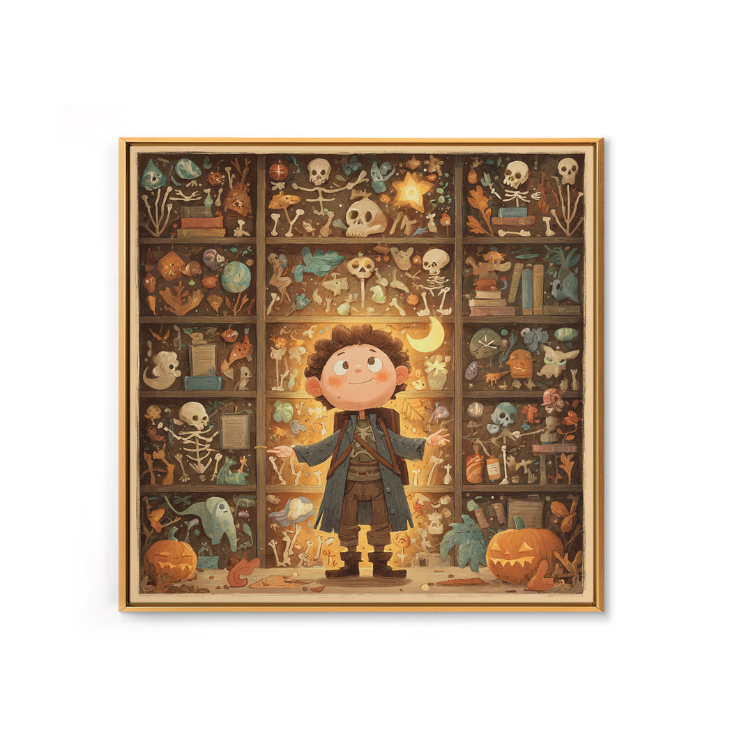 The Archivist Of Dreaming Bones, Retro Halloween Art, Square Wall Art, Canvas Print, Cute Halloween Wall Art