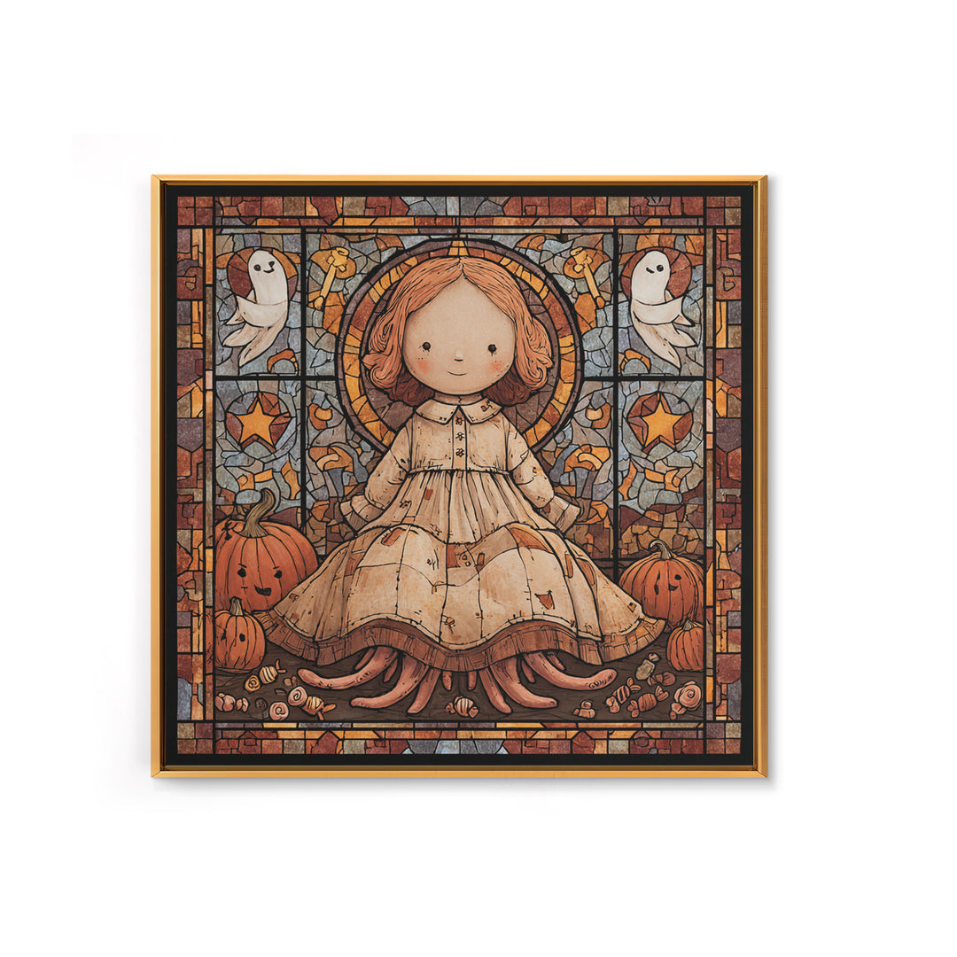 The Doll From Beyond The Void, Stained Glass Halloween, Square Wall Art, Canvas Print, Cute Halloween Wall Art