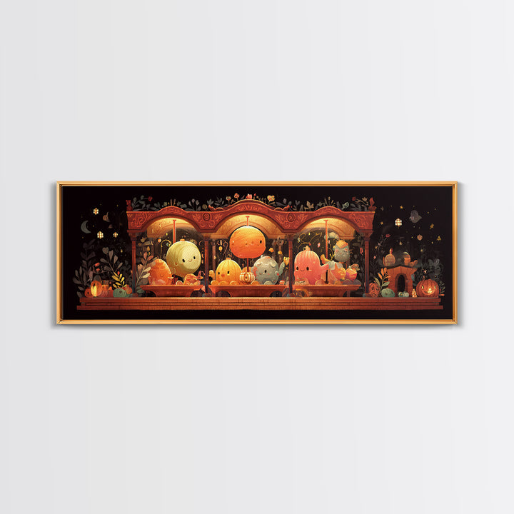 The Carousel Of Sleeping Planets, Pixel Halloween Art, Extra Wide Wall Art, Canvas Print, Cute Halloween Wall Art