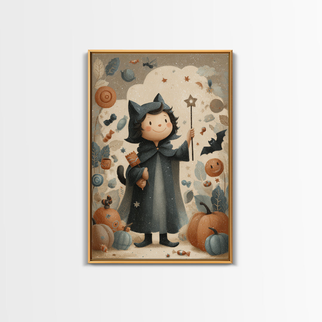 The Costume-Changing Wand, Pastel Halloween Art, Vertical Wall Art, Canvas Print, Cute Halloween Wall Art