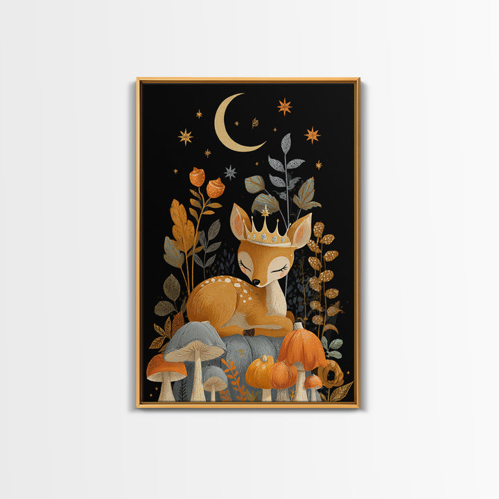 The Moon Princess Deer, Retro Halloween Art, Vertical Wall Art, Canvas Print, Cute Halloween Wall Art