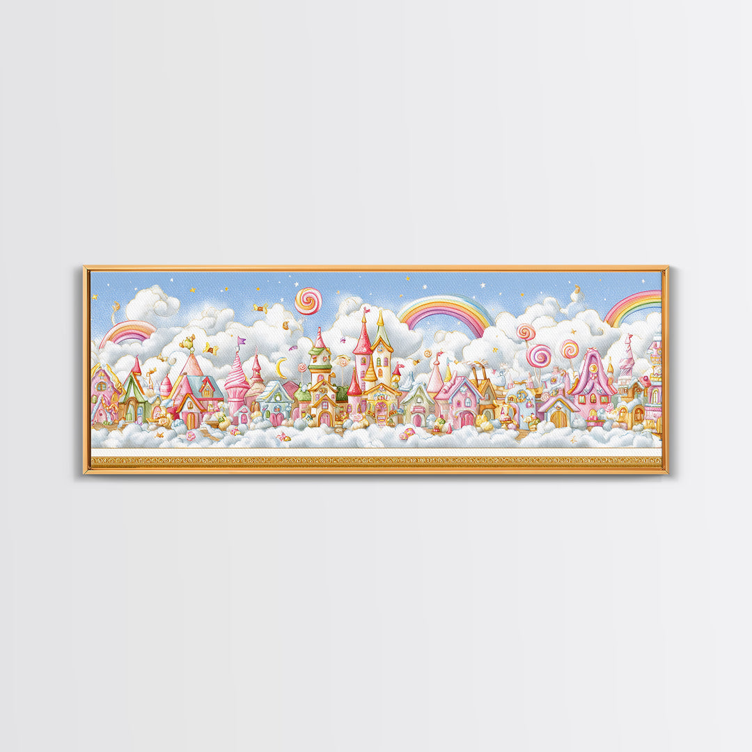 The Upside-Down Candy Kingdom, Embroidered Halloween Art, Extra Wide Wall Art, Canvas Print, Cute Halloween Wall Art