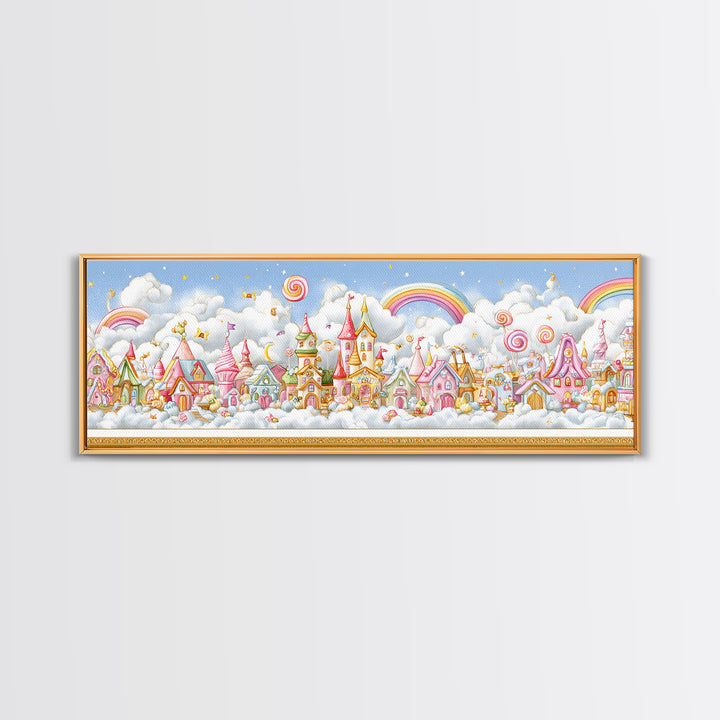 The Upside-Down Candy Kingdom, Embroidered Halloween Art, Extra Wide Wall Art, Canvas Print, Cute Halloween Wall Art
