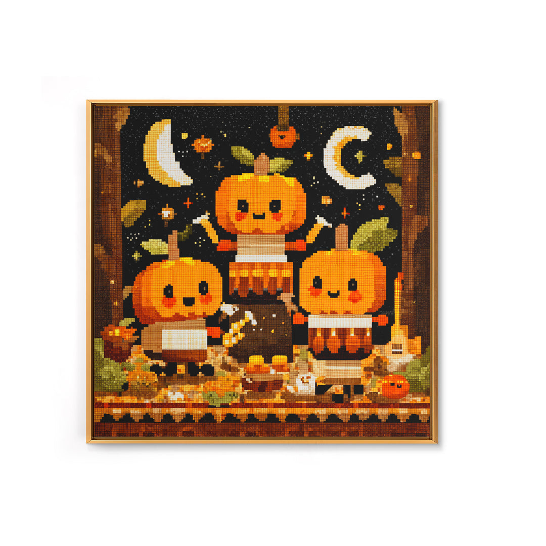 The Pumpkin Music Band, Pixel Halloween Art, Square Wall Art, Canvas Print, Cute Halloween Wall Art, Halloween Kids Decor