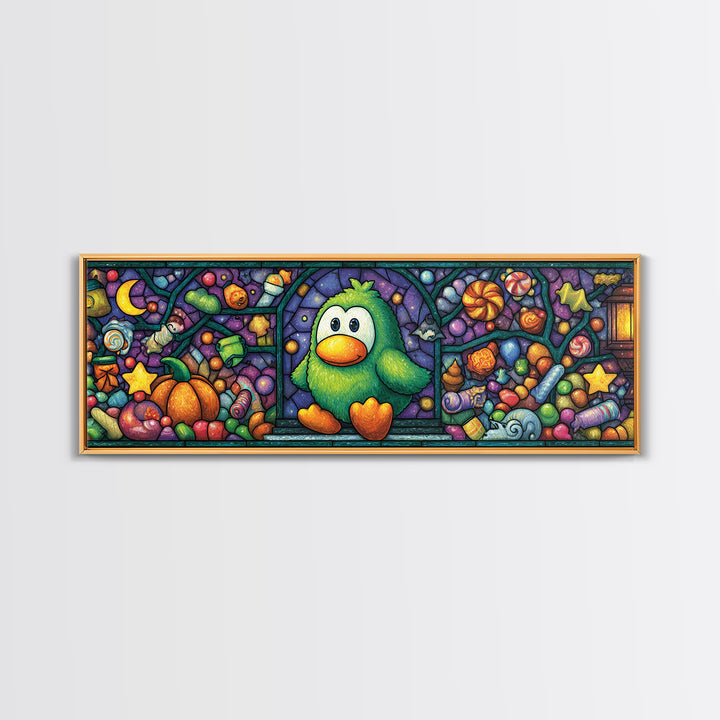 The Penguin Monster, Stained Glass Halloween, Extra Wide Wall Art, Canvas Print, Cute Halloween Wall Art
