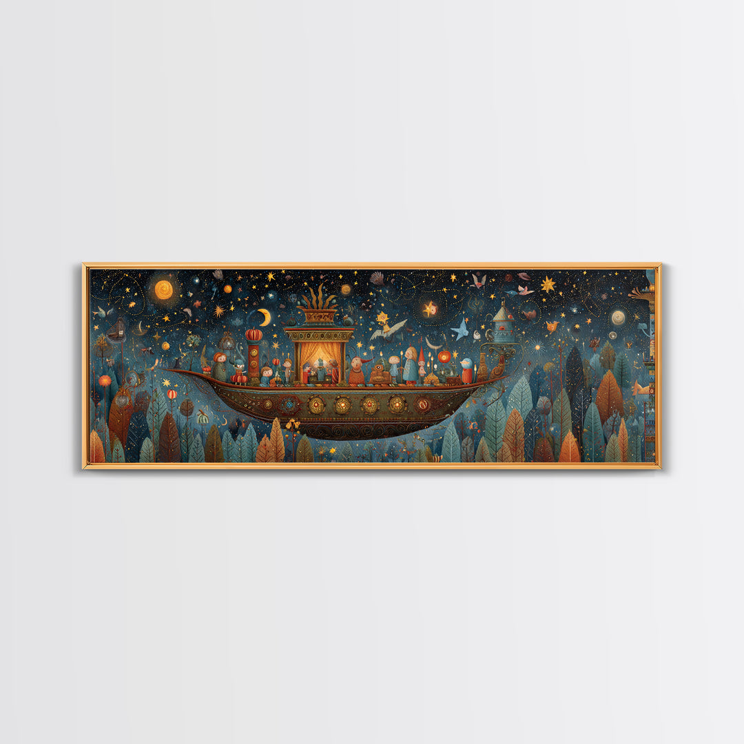 The Candelit Ark Of Forgotten Stars, Plush Halloween Art, Extra Wide Wall Art, Canvas Print, Cute Halloween Wall Art