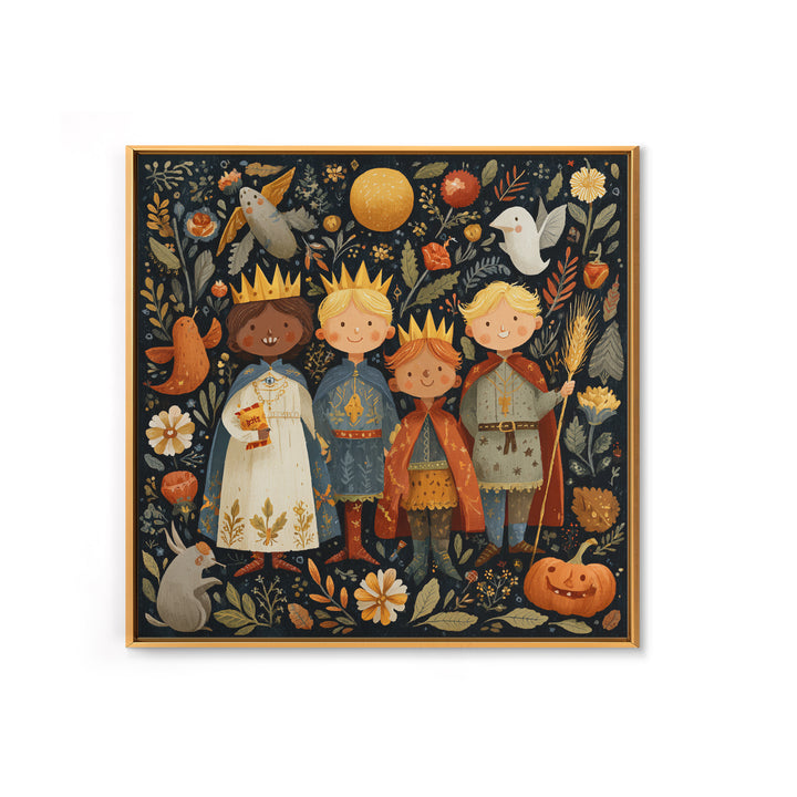 The Costume Parade, Folk Halloween Art, Square Wall Art, Canvas Print, Cute Halloween Wall Art, Halloween Kids Decor