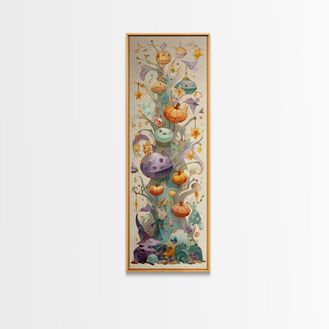 The Children Of The Star Orchard, Watercolor Halloween Art, Tall Narrow Wall Art, Framed Canvas Print, Cute Halloween Wall Art