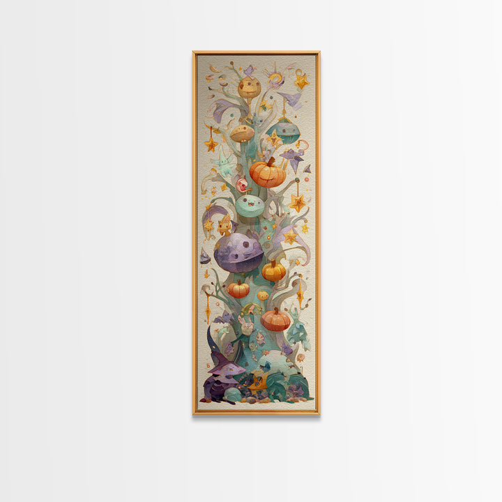 The Children Of The Star Orchard, Watercolor Halloween Art, Tall Narrow Wall Art, Framed Canvas Print, Cute Halloween Wall Art