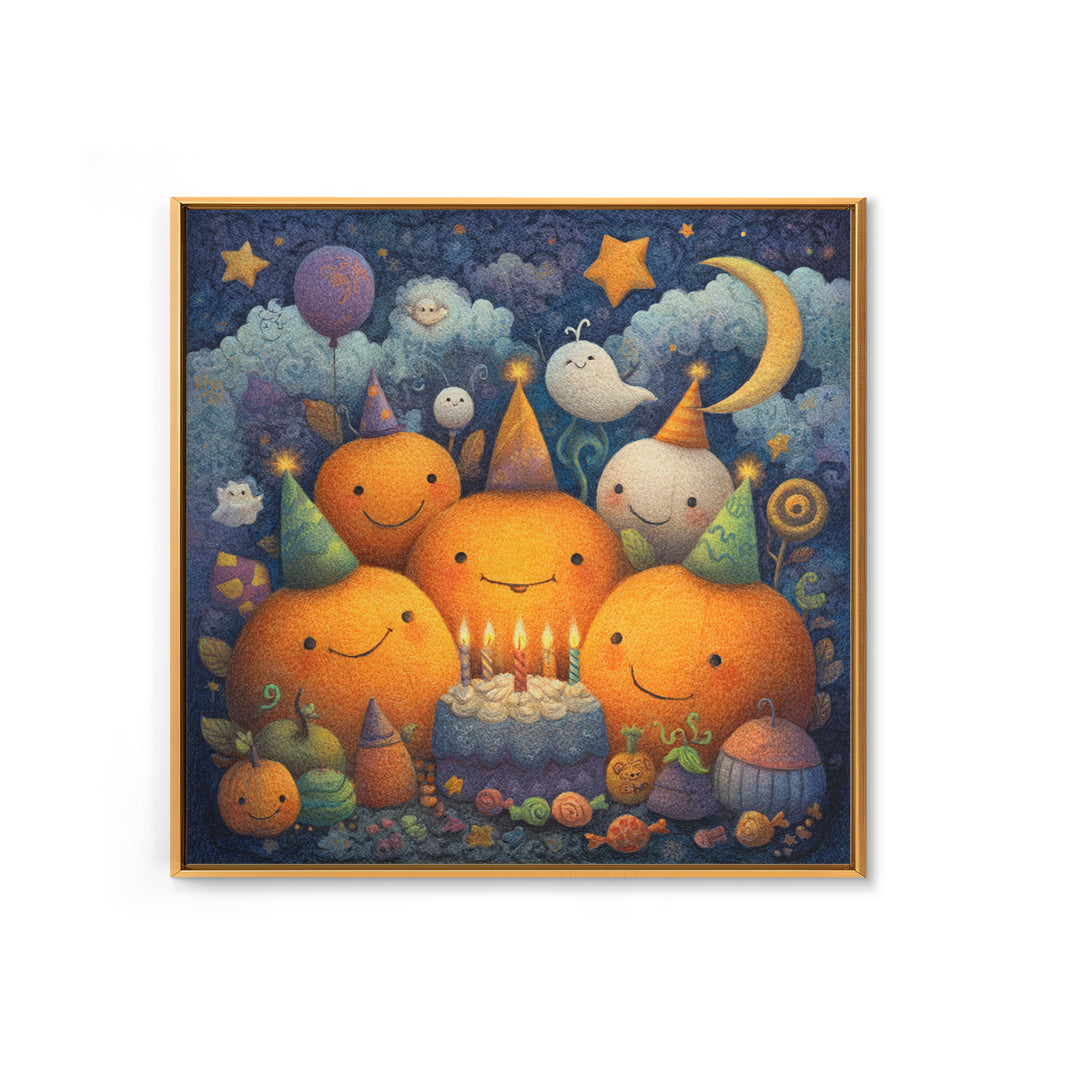 The Great Pumpkin Birthday Party, Pastel Halloween Art, Square Wall Art, Canvas Print, Cute Halloween Wall Art