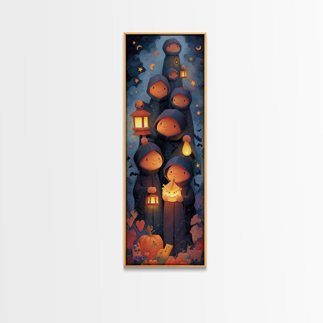 The Innsmouth Lantern Procession, Clay Halloween Art, Tall Narrow Wall Art, Framed Canvas Print, Cute Halloween Wall Art