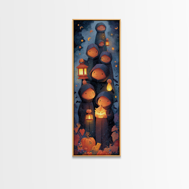The Innsmouth Lantern Procession, Clay Halloween Art, Tall Narrow Wall Art, Framed Canvas Print, Cute Halloween Wall Art