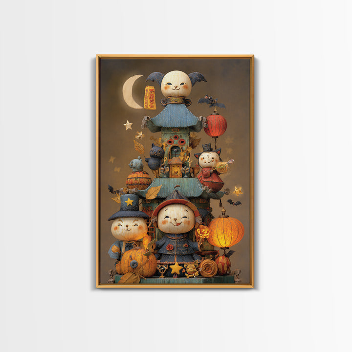 The Festival Of The Little Old Ones, Plush Halloween Art, Vertical Wall Art, Canvas Print, Cute Halloween Wall Art