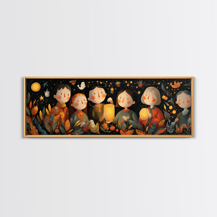 The Lantern-Making Festival, Folk Halloween Art, Extra Wide Wall Art, Canvas Print, Cute Halloween Wall Art