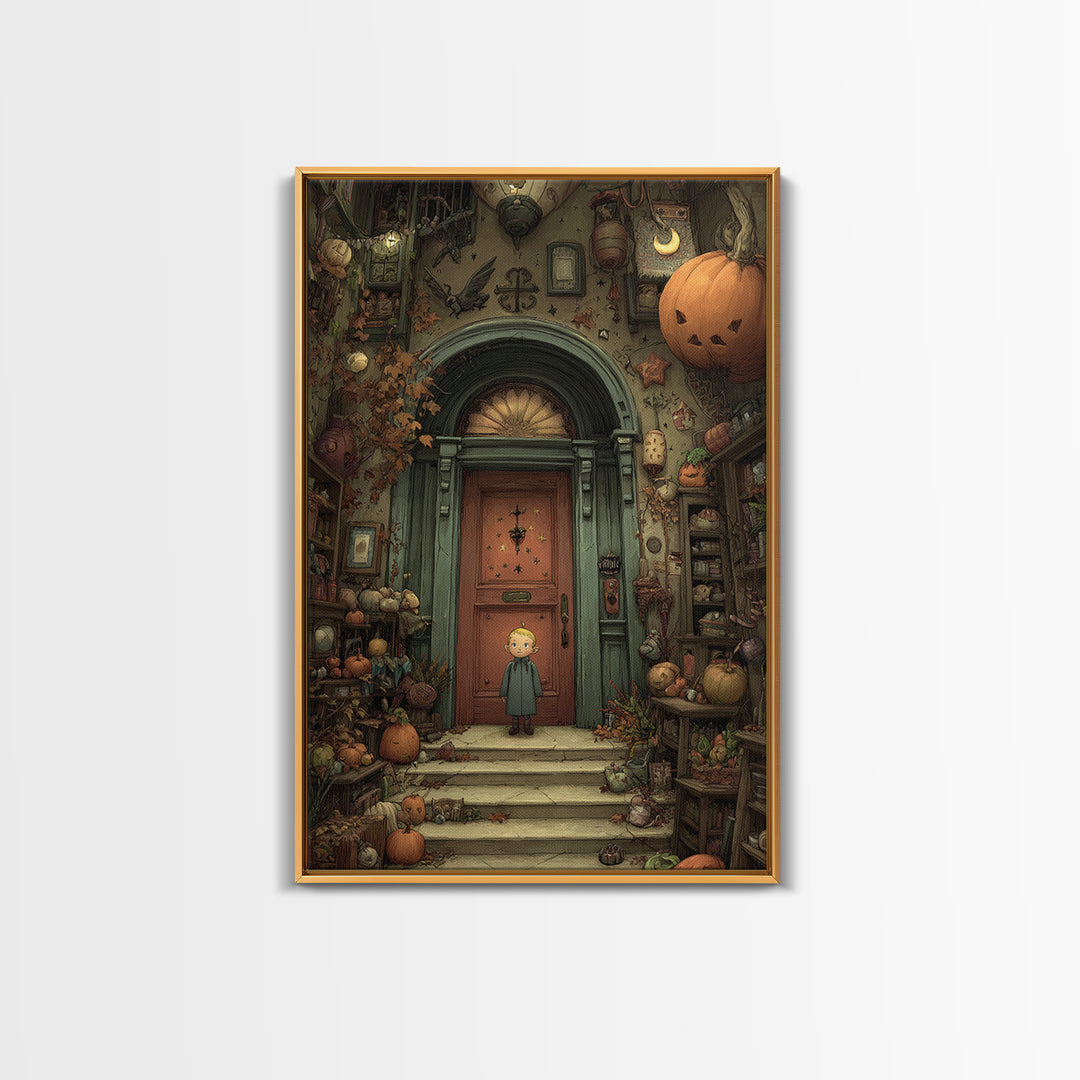 The Thirteenth Door Of Arkham House, Embroidered Halloween Art, Vertical Wall Art, Canvas Print, Cute Halloween Wall Art