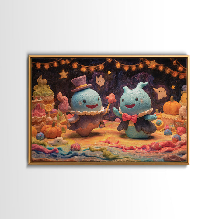 The Ballroom Of Silent Shoggoths, Clay Halloween Art, Landscape Wall Art, Framed Canvas Print, Cute Halloween Wall Art