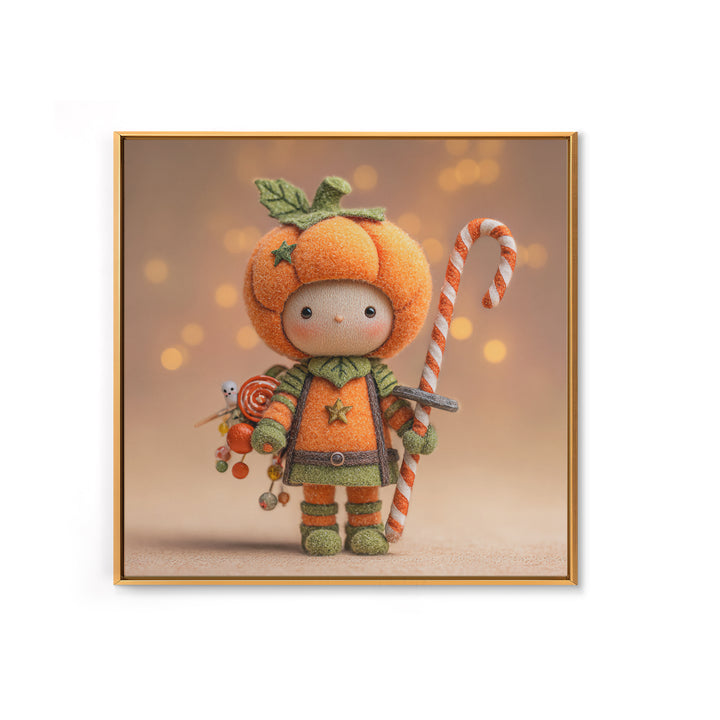 The Pumpkin Knight, Plush Halloween Art, Square Wall Art, Canvas Print, Cute Halloween Wall Art, Halloween Kids Decor, Storybook Decor
