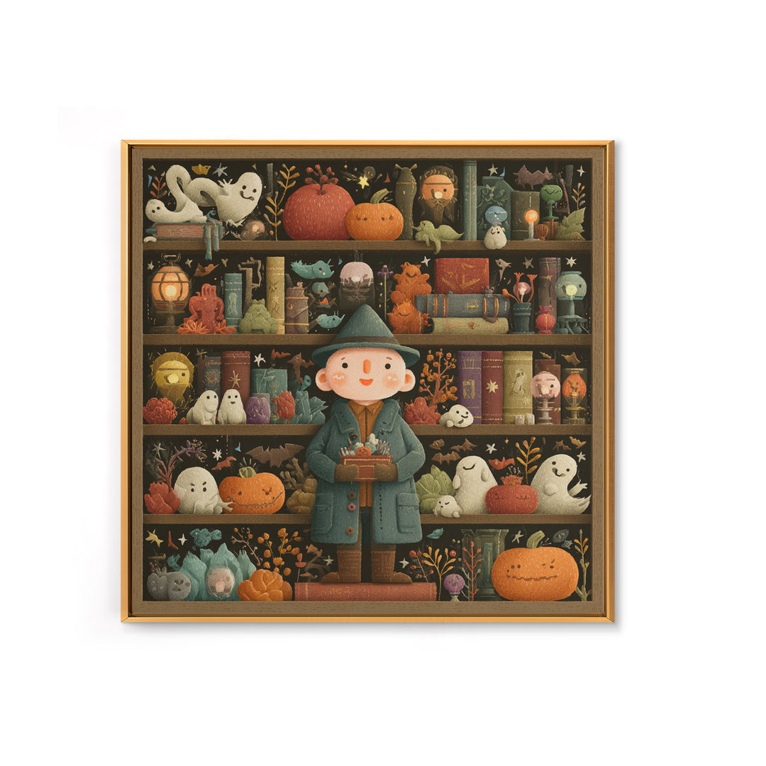 The Archivist Of Dreaming Bones, Embroidered Halloween Art, Square Wall Art, Canvas Print, Cute Halloween Wall Art