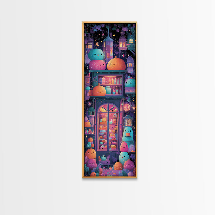 The Donut Vampire Family, Vaporwave Halloween Art, Tall Narrow Wall Art, Framed Canvas Print, Cute Halloween Wall Art