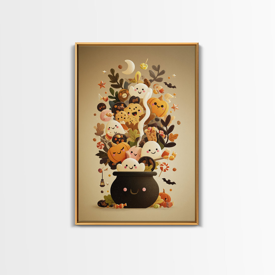 The Cookie Cauldron, Retro Halloween Art, Vertical Wall Art, Canvas Print, Cute Halloween Wall Art, Whimsical Nursery Decor