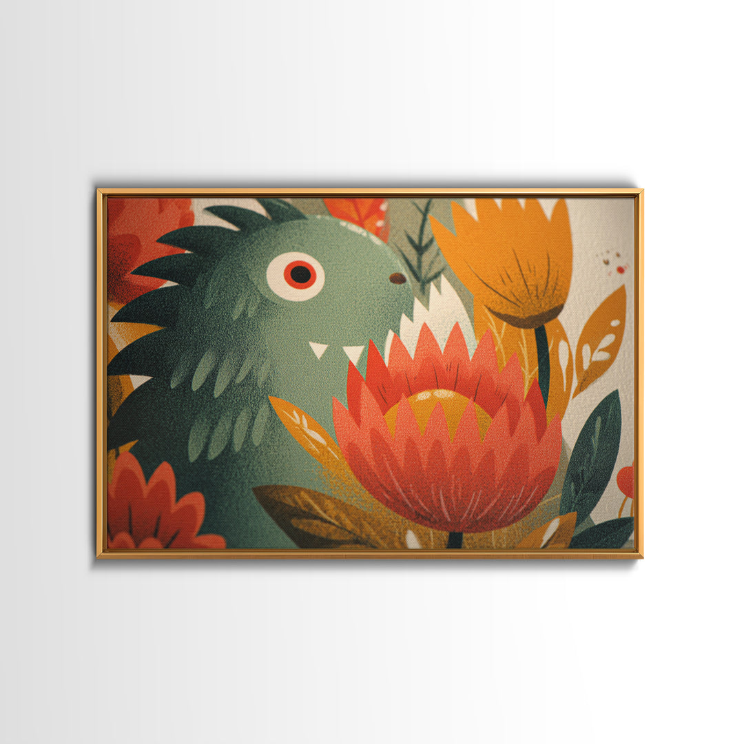 The Monster Flower Shop, Screenprint Halloween Art, Landscape Wall Art, Framed Canvas Print, Cute Halloween Wall Art