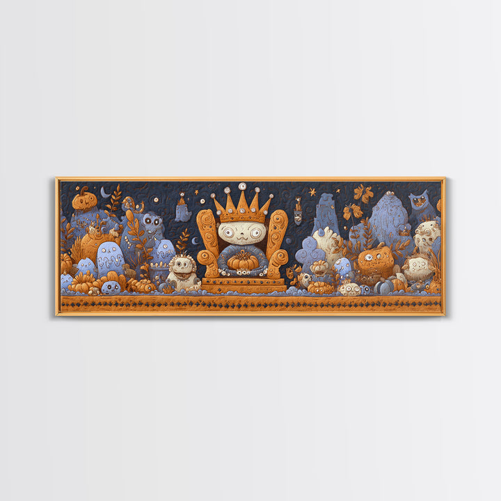 The Watcher In The Coral Throne, Felt Halloween Art, Extra Wide Wall Art, Canvas Print, Cute Halloween Wall Art
