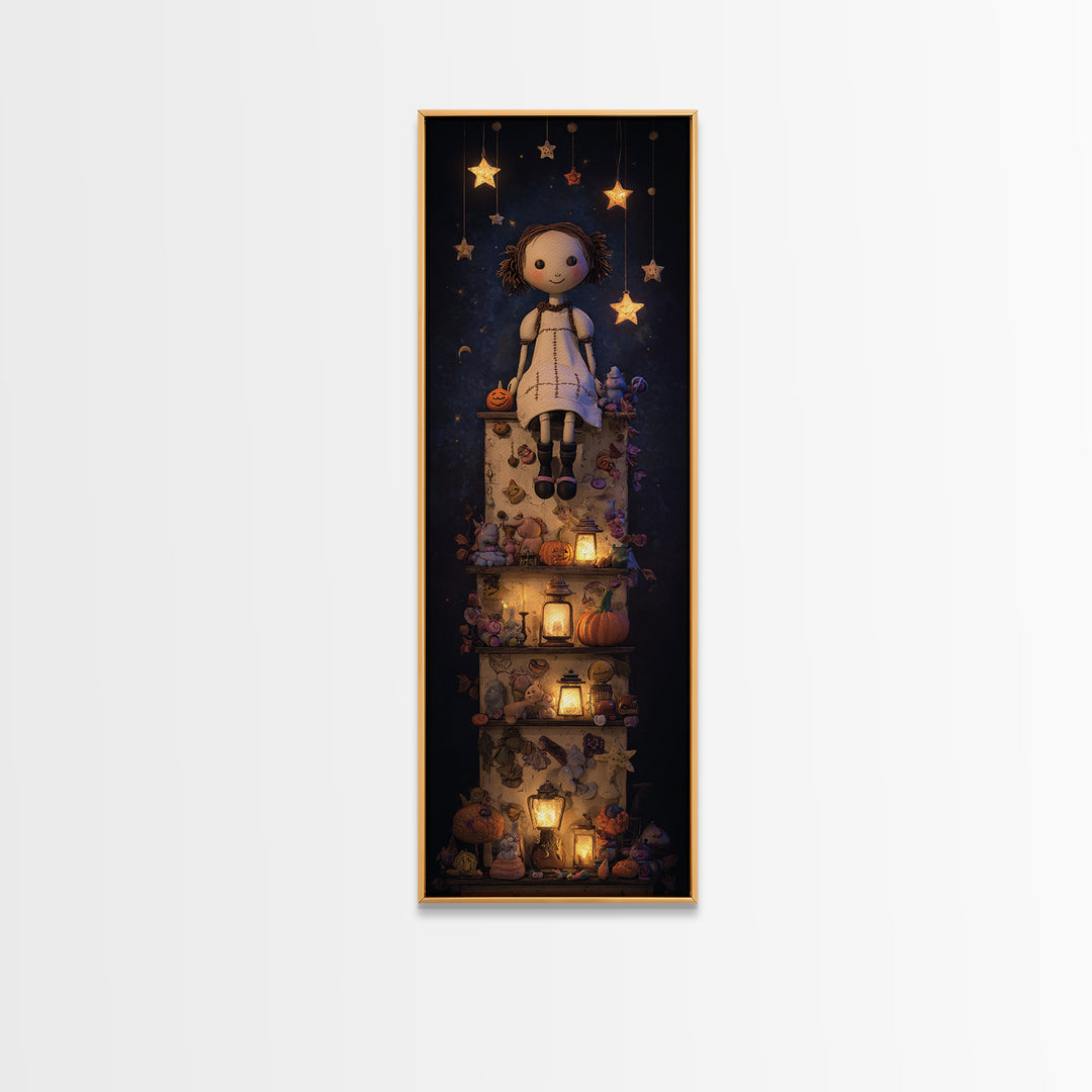 The Doll From Beyond The Void, Clay Halloween Art, Tall Narrow Wall Art, Framed Canvas Print, Cute Halloween Wall Art