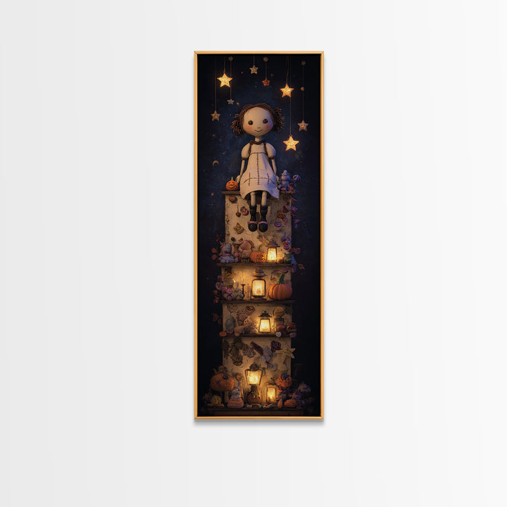 The Doll From Beyond The Void, Clay Halloween Art, Tall Narrow Wall Art, Framed Canvas Print, Cute Halloween Wall Art
