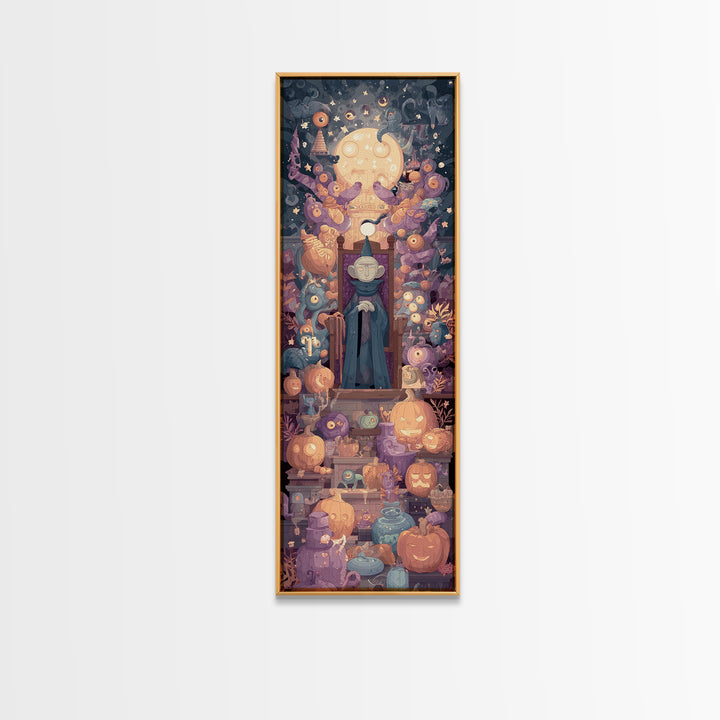 The Dreaming Priest Of The Outer Gate, Vector Halloween Art, Tall Narrow Wall Art, Framed Canvas Print, Cute Halloween Wall Art
