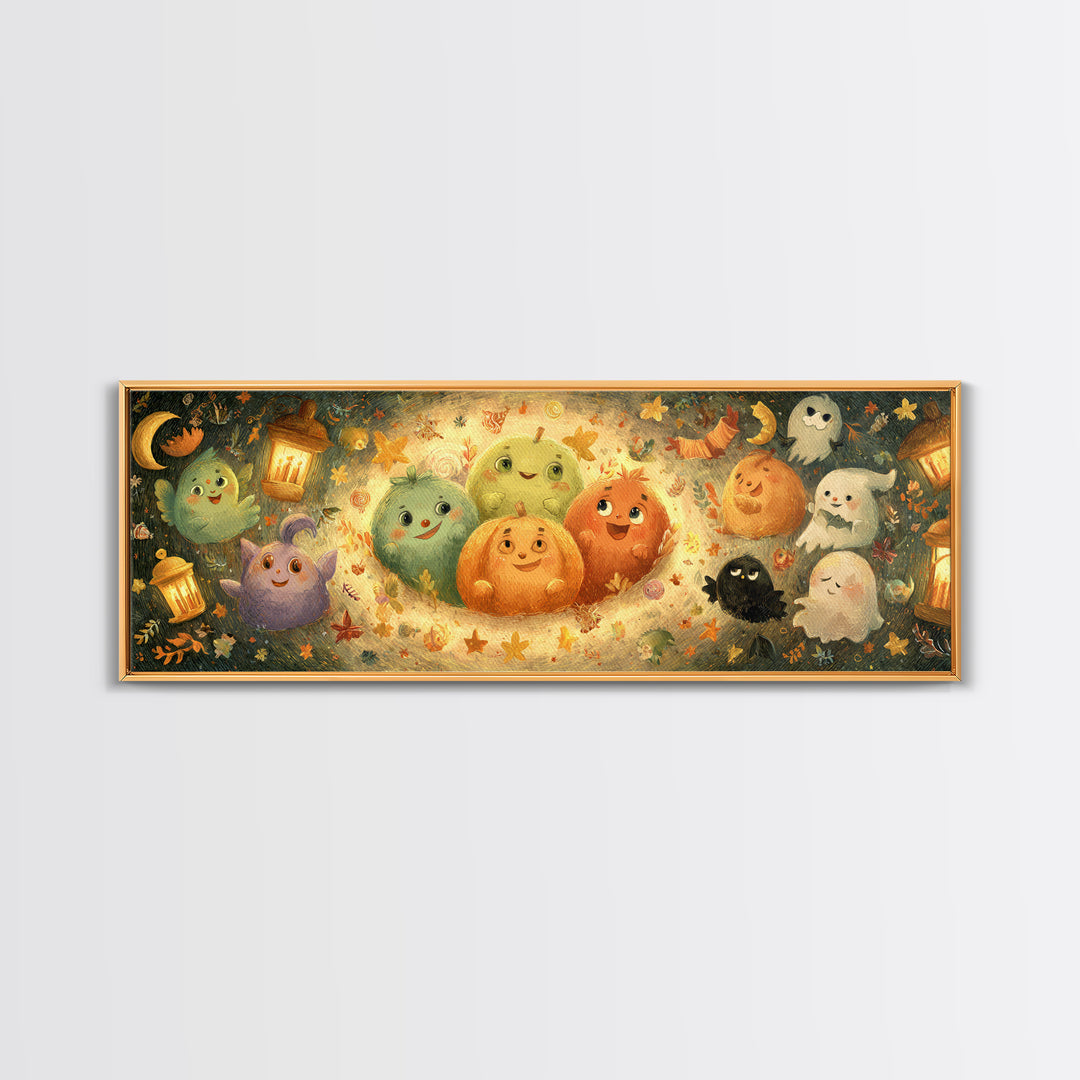 The Halloween Story Circle, Pastel Halloween Art, Extra Wide Wall Art, Canvas Print, Cute Halloween Wall Art