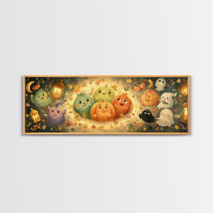 The Halloween Story Circle, Pastel Halloween Art, Extra Wide Wall Art, Canvas Print, Cute Halloween Wall Art