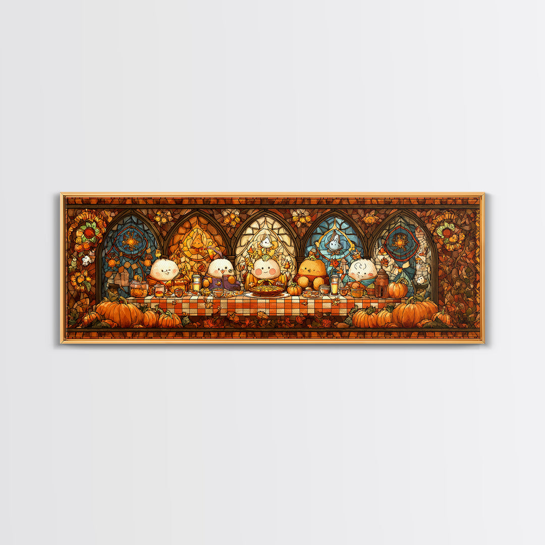 The Candy Corn Picnic, Stained Glass Halloween, Extra Wide Wall Art, Canvas Print, Cute Halloween Wall Art