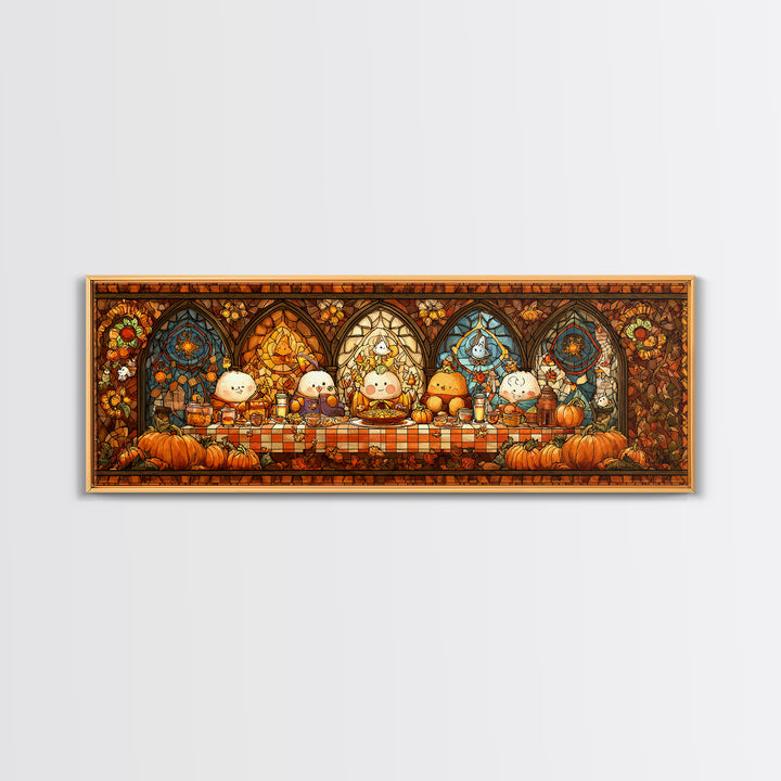 The Candy Corn Picnic, Stained Glass Halloween, Extra Wide Wall Art, Canvas Print, Cute Halloween Wall Art
