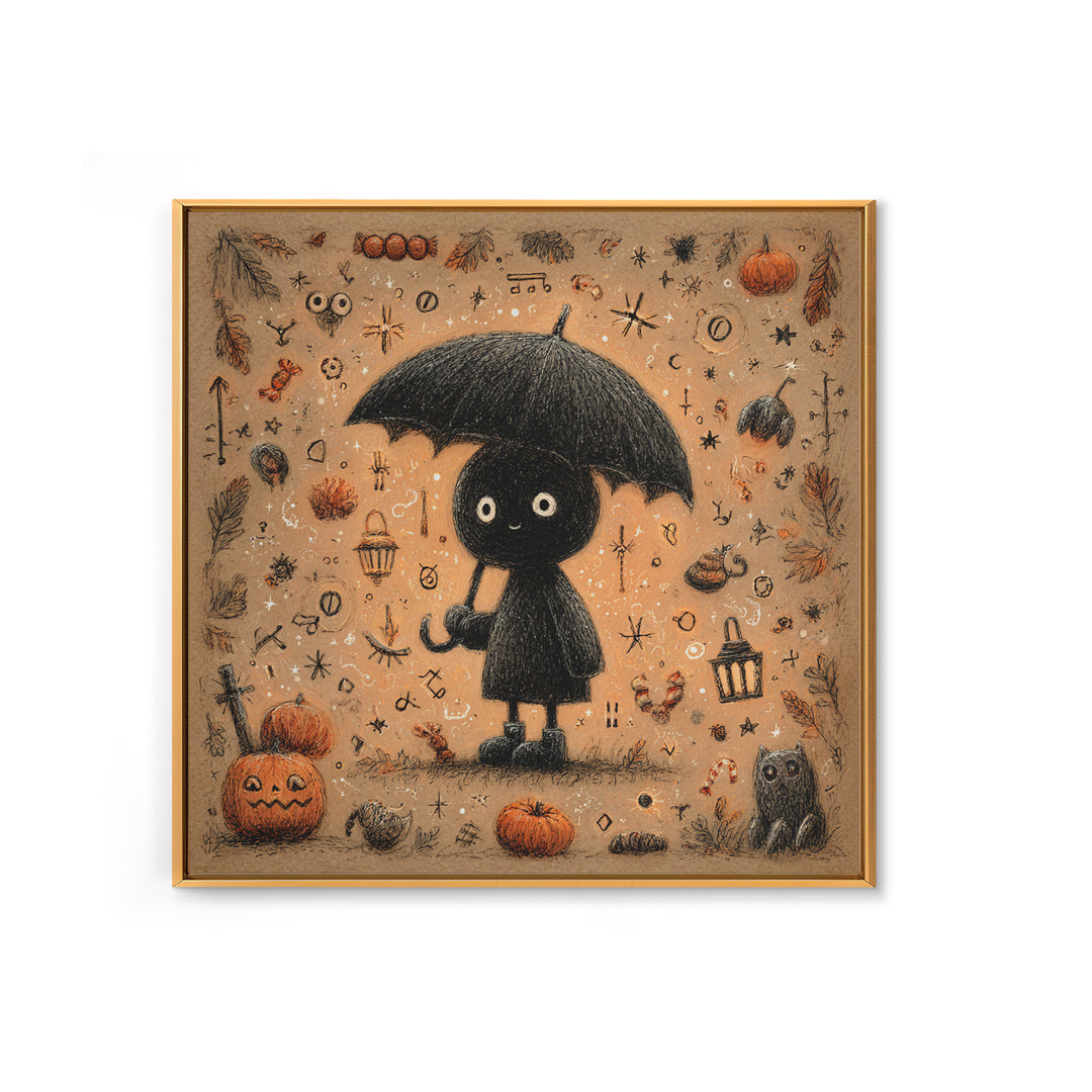 The Umbrella Of The Outer Rain, Hand Sketch Halloween Art, Square Wall Art, Canvas Print, Cute Halloween Wall Art