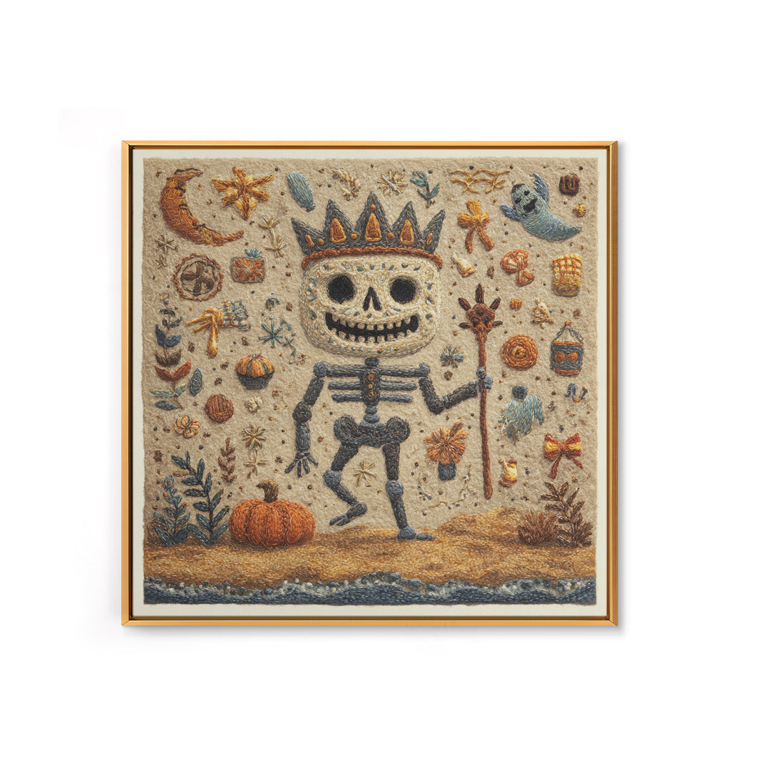 The Salt King Of The Black Shore, Felt Halloween Art, Square Wall Art, Canvas Print, Cute Halloween Wall Art