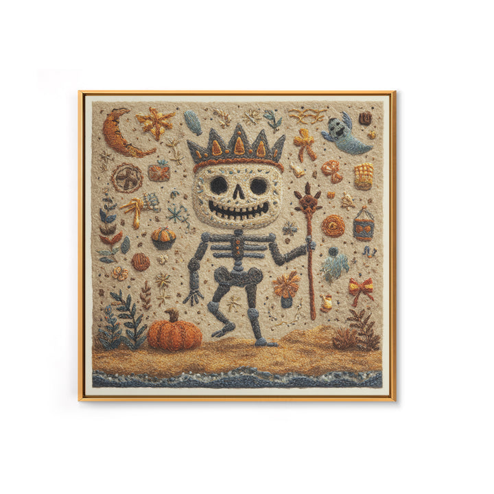 The Salt King Of The Black Shore, Felt Halloween Art, Square Wall Art, Canvas Print, Cute Halloween Wall Art