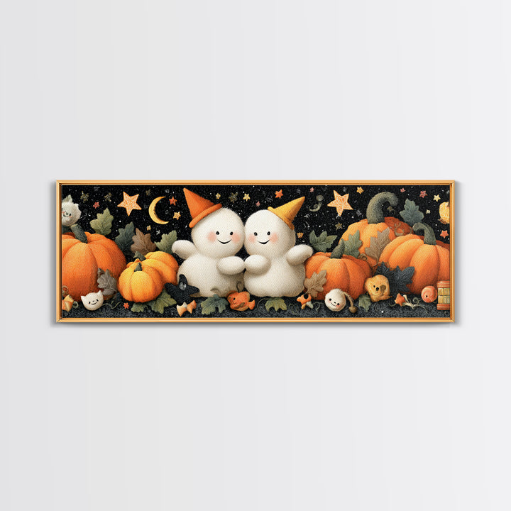 The Halloween Friendship Spell, Plush Halloween Art, Extra Wide Wall Art, Canvas Print, Cute Halloween Wall Art
