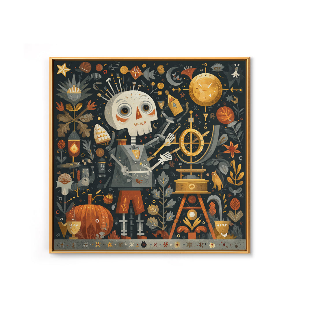 The Astronomer Of The Hollow Sky, Folk Halloween Art, Square Wall Art, Canvas Print, Cute Halloween Wall Art