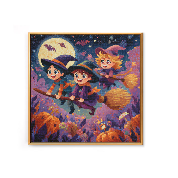 The Candy Comet Adventure, Pixel Halloween Art, Square Wall Art, Canvas Print, Cute Halloween Wall Art