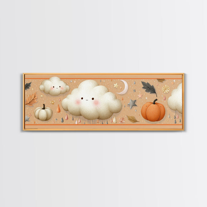 The Cloud Ghost, Hand Sketch Halloween Art, Extra Wide Wall Art, Canvas Print, Cute Halloween Wall Art