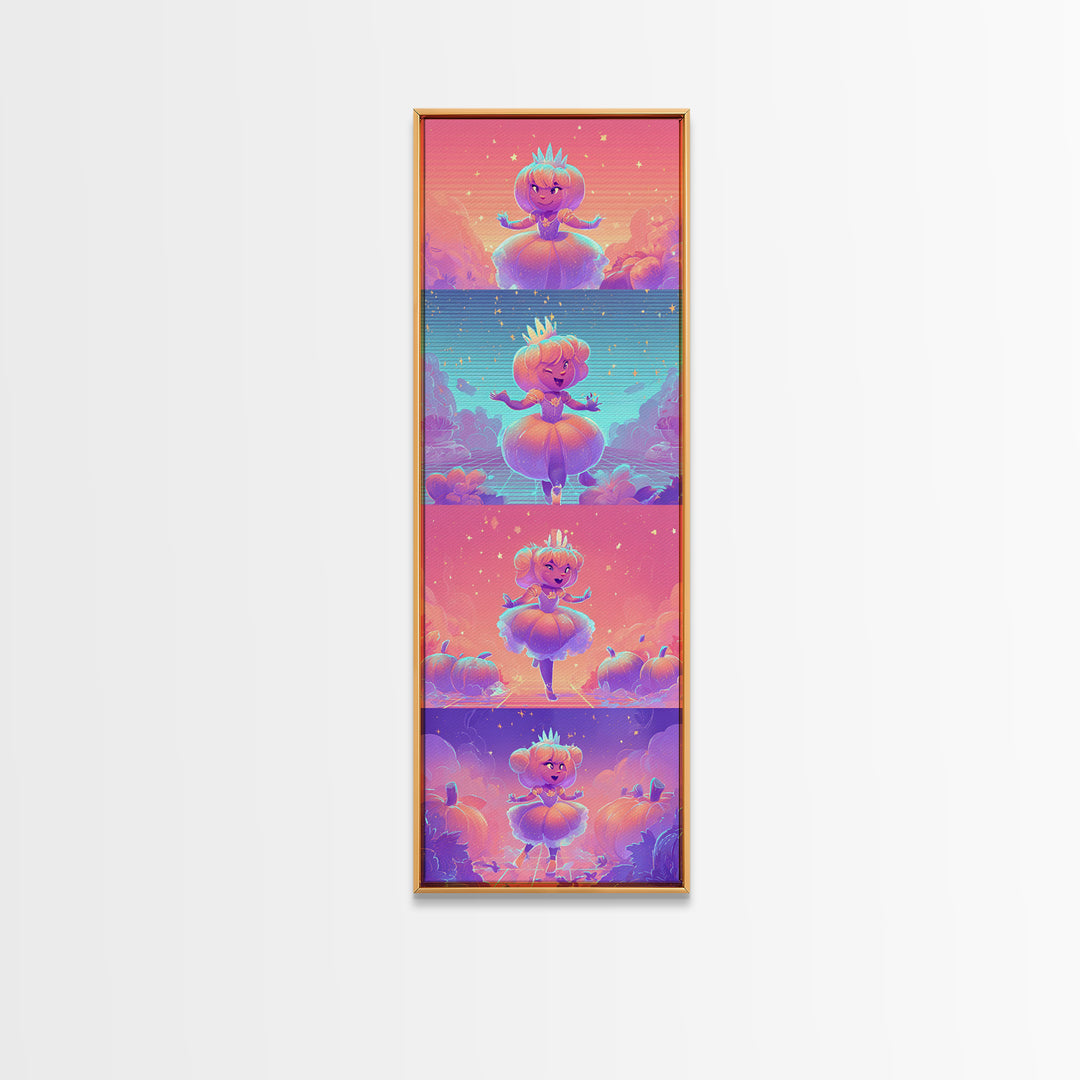 The Pumpkin Princess, Retro Neon Halloween Art, Tall Narrow Wall Art, Canvas Print, Retro Halloween Decor, Neon Wall Art